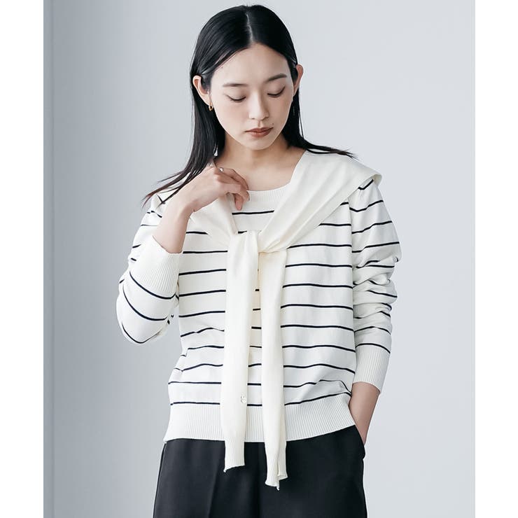 アイボリー | セーラーカラーボーダーニットプルオーバー ボーダー 襟取り外し可能 | mili an deni