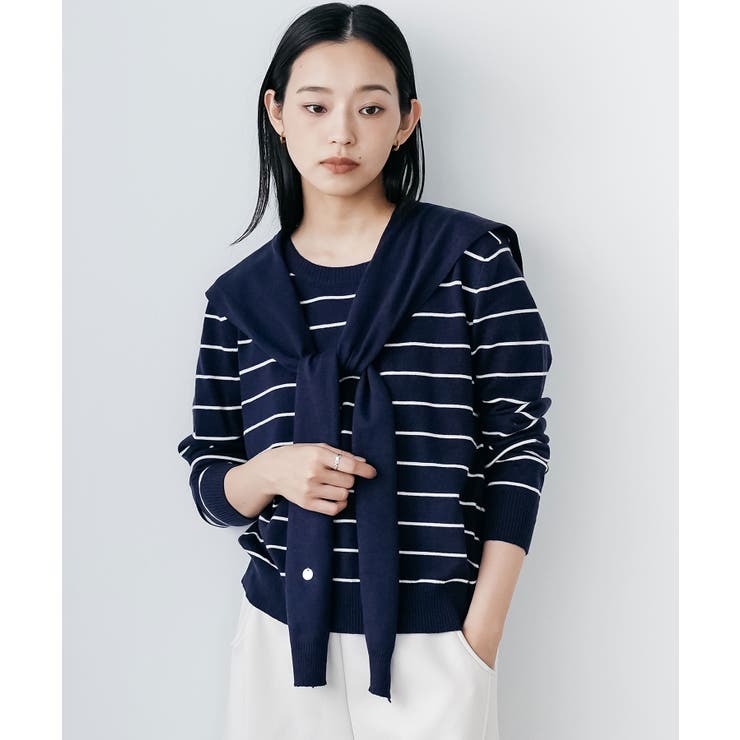 ネイビー | セーラーカラーボーダーニットプルオーバー ボーダー 襟取り外し可能 | mili an deni