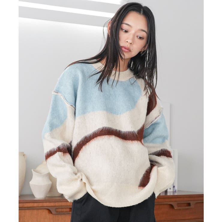 アイボリー | マルチカラー圧縮ニットプルオーバー トップス シャギーニット | mili an deni