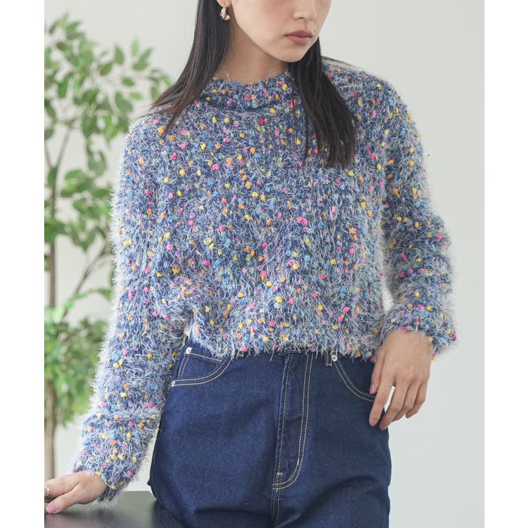 ネイビー | ミックスヤーンシャギーニットプルオーバー トップス シャギーニット | mili an deni