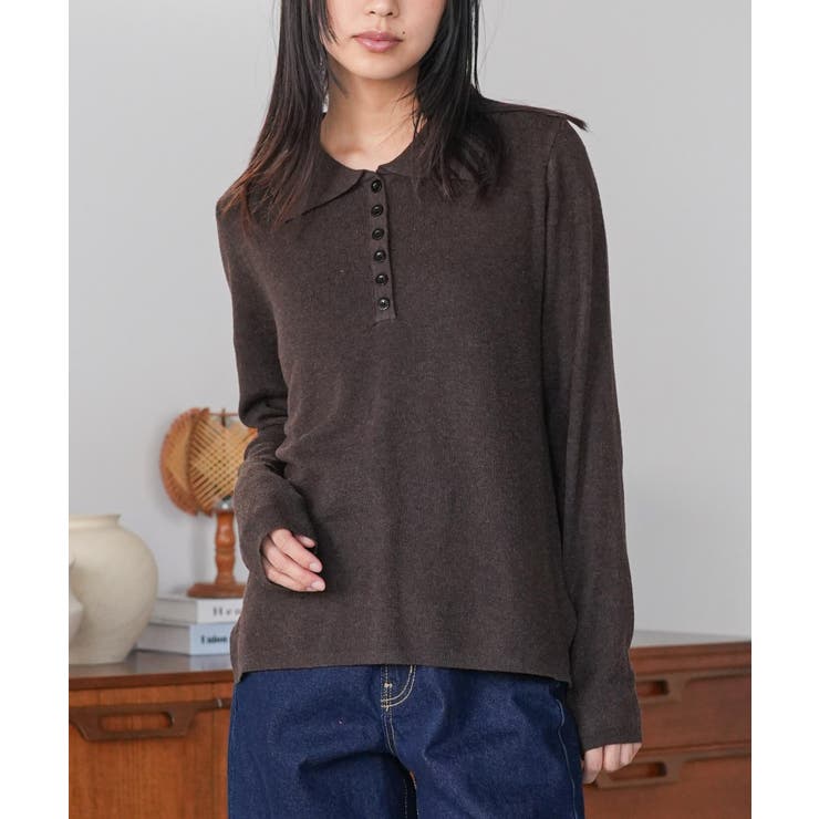 ブラウン | ポロニットプルオーバー トップス ポロ襟 | mili an deni