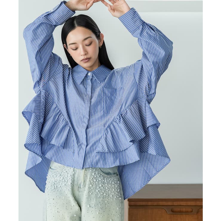 ブルー | 裾ティアードブラウス ブラウス レディース | mili an deni