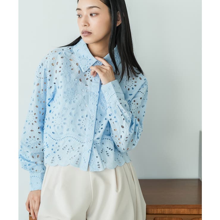 サックス | カットレースブラウス ブラウス レディース | mili an deni