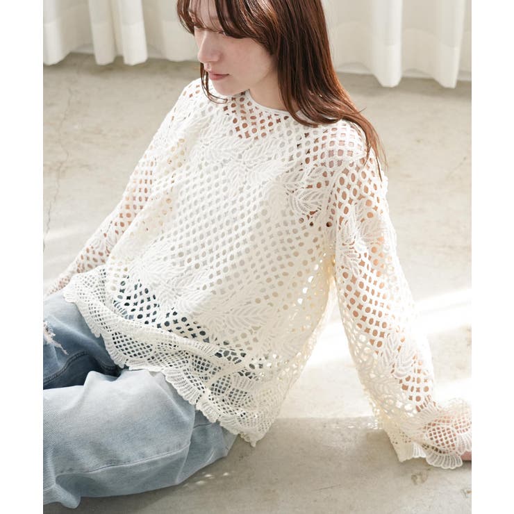 オフホワイト | クロシェニット プルオーバー レディース | mili an deni