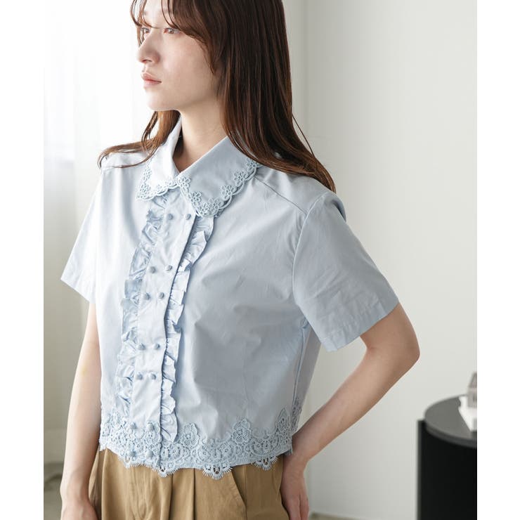 ブルー | フロントフリル レースブラウス レディース | mili an deni