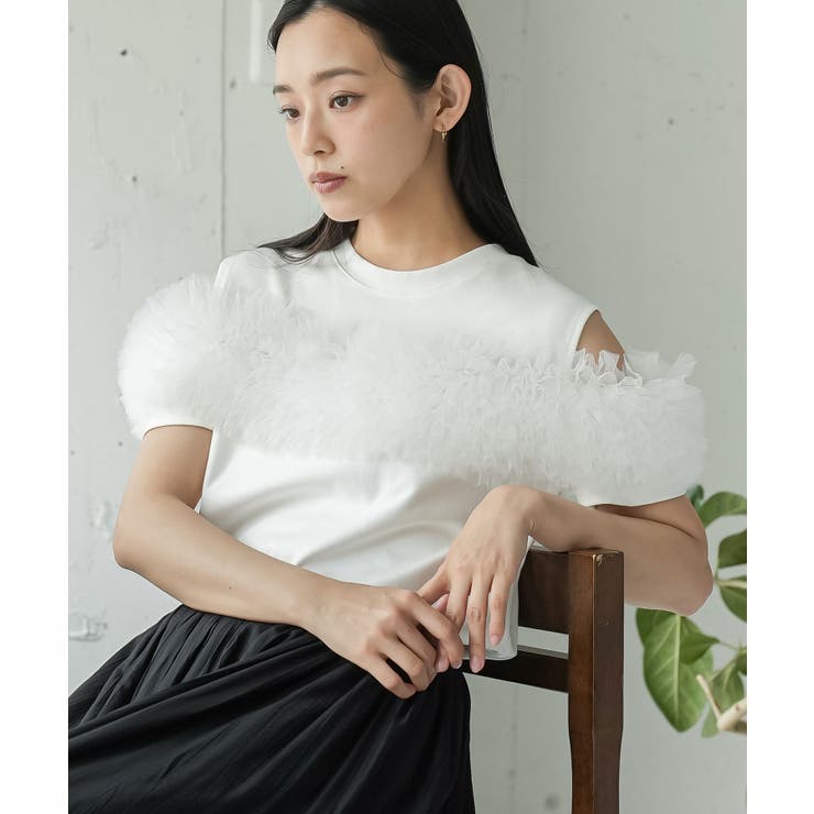 オフホワイト | チェストチュールTシャツ レディース 半袖 | mili an deni