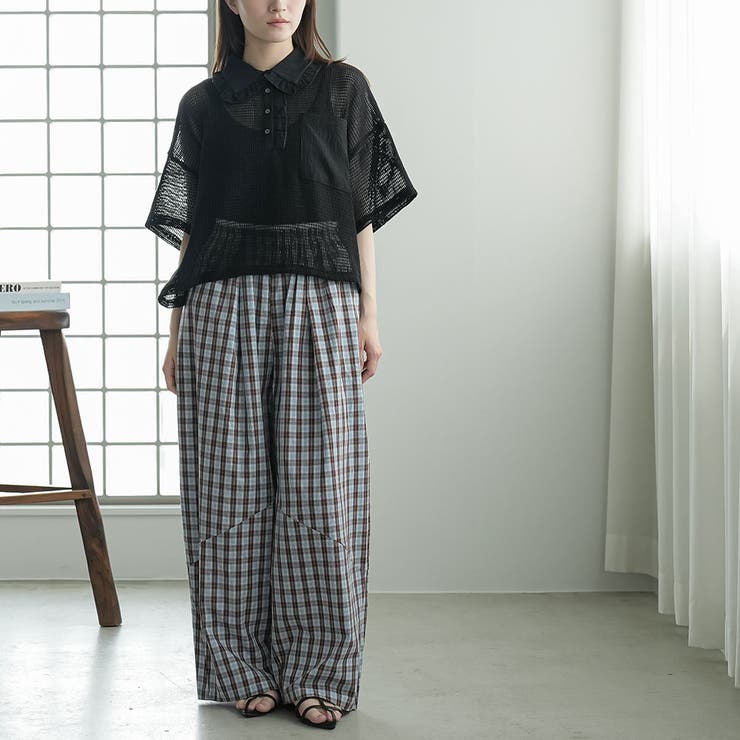 襟フリルメッシュポロプルオーバー レディース 半袖 | mili an deni | 詳細画像19 