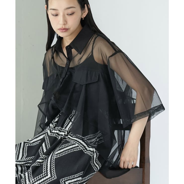 ブラック | ティアードシアーブラウス レディース シアーシャツ | mili an deni