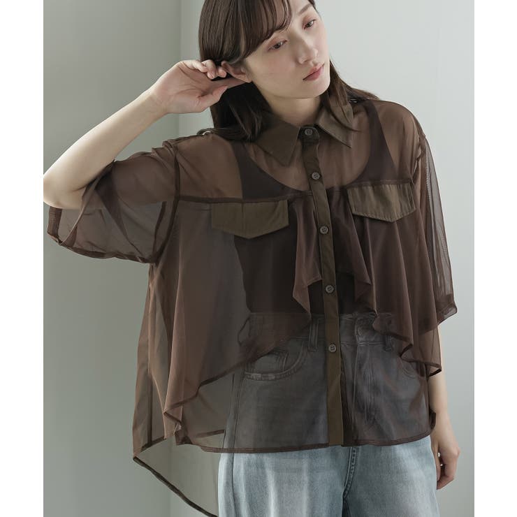 ブラウン | ティアードシアーブラウス レディース シアーシャツ | mili an deni
