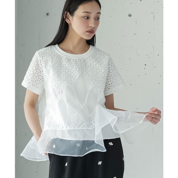 オフホワイト | 裾ティアードレーストップス レディース 半袖 | mili an deni