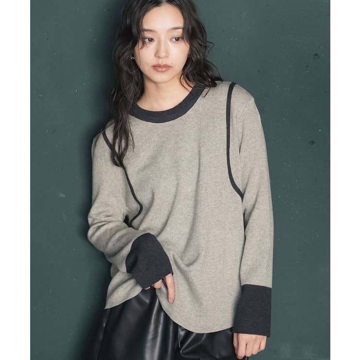 グレー | ニット レディース レイヤード風 | mili an deni