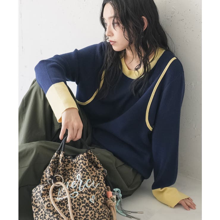 ネイビー | ニット レディース レイヤード風 | mili an deni