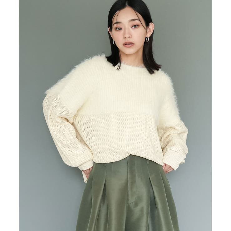 アイボリー | レディース 切替シャギーニットプルオーバー セーター | mili an deni