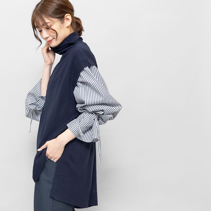 カシミヤタッチオーバーサイズタートルネックベスト サイドスリット ノースリーブ | mili an deni | 詳細画像8 