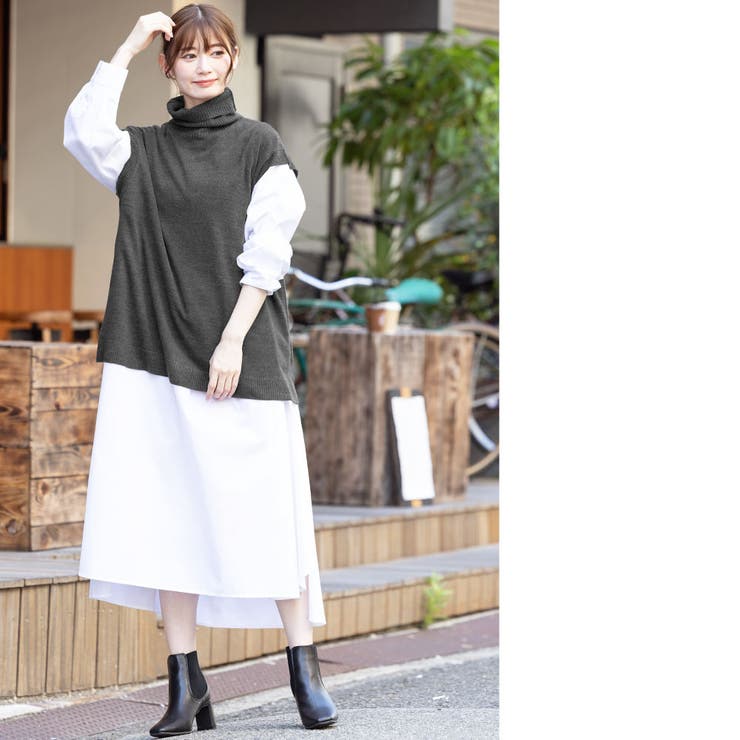 カシミヤタッチオーバーサイズタートルネックベスト サイドスリット ノースリーブ | mili an deni | 詳細画像16 