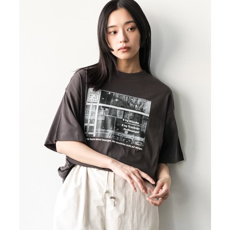 チャコール | 半袖シティスケープフォトプリントTシャツ プリント コットン | mili an deni