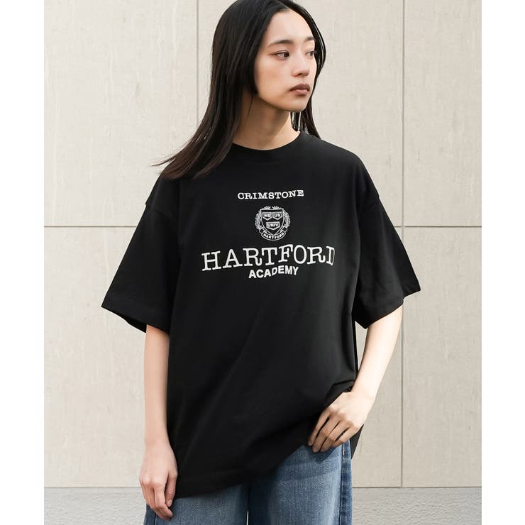 ブラック | 半袖カレッジプリントTシャツ プリント コットン | mili an deni