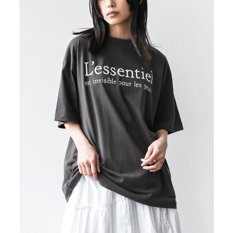 チャコール | 半袖フレンチロゴプリントTシャツ プリント コットン | mili an deni