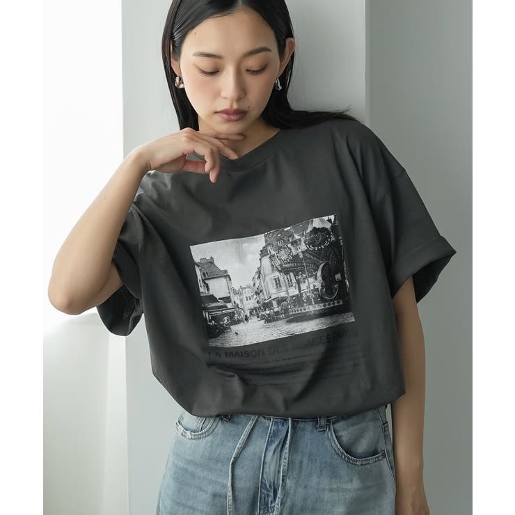 チャコール | 半袖 オーバーサイズ フォトプリントTシャツ | mili an deni