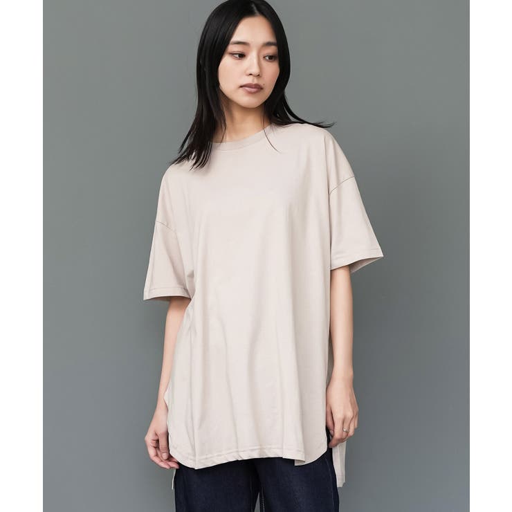 ベージュ | サイドスリット裾ラウンドTシャツ クルーネック 半袖 | mili an deni