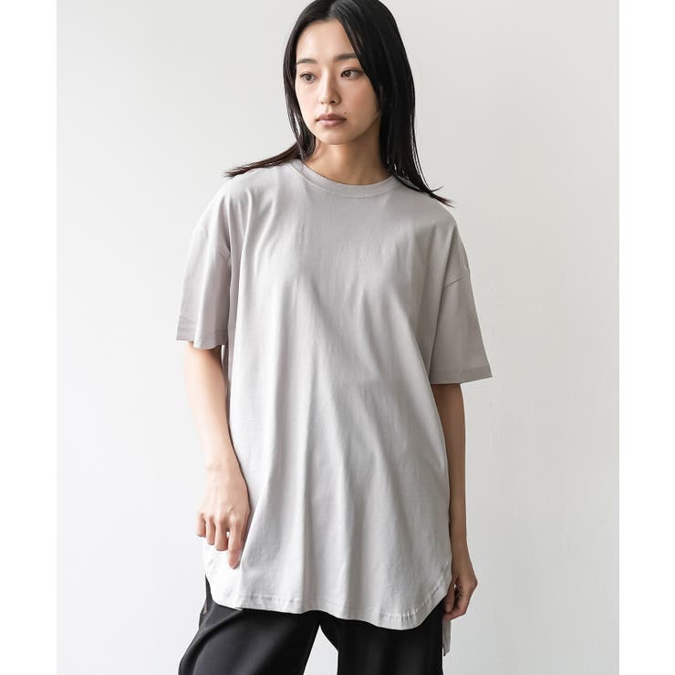 アイスグレー | サイドスリット裾ラウンドTシャツ クルーネック 半袖 | mili an deni