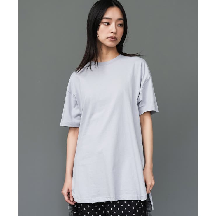 サックス | サイドスリット裾ラウンドTシャツ クルーネック 半袖 | mili an deni