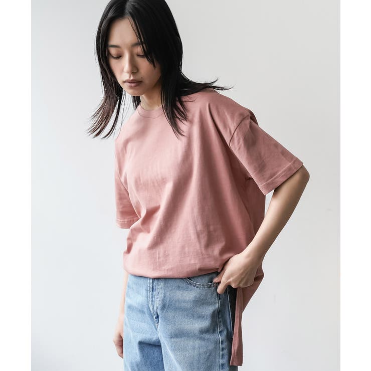 スモーキーピンク | サイドスリット裾ラウンドTシャツ クルーネック 半袖 | mili an deni