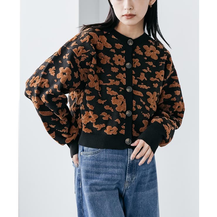 ダークブラウン | モール花柄ショートカーデ カーデ ショート丈 | mili an deni