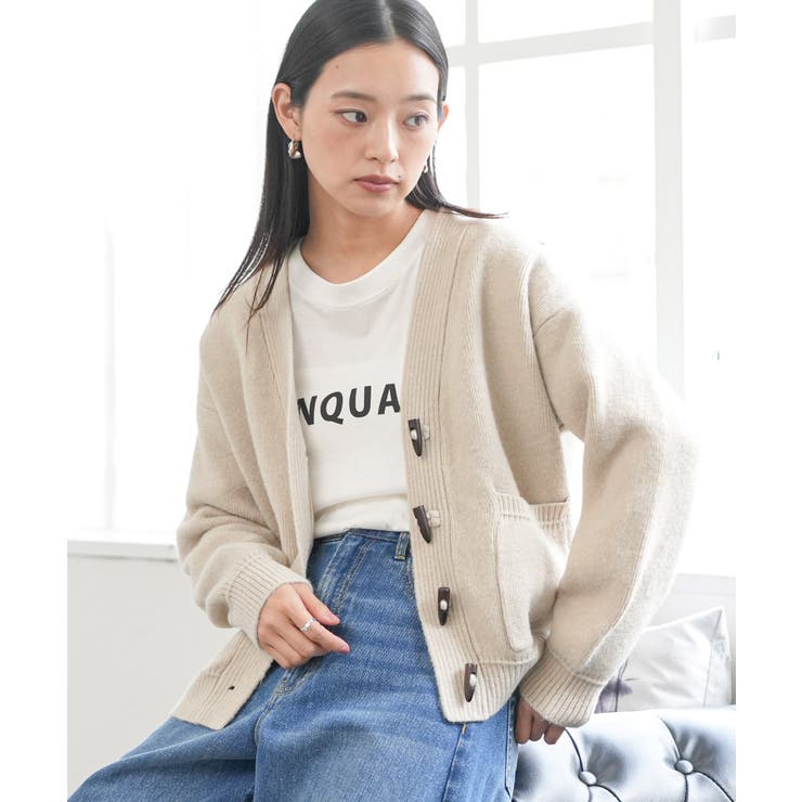 ベージュ | トグルニットカーディガン トップス ニット素材 | mili an deni