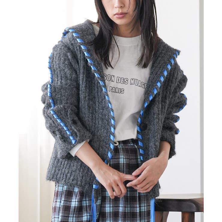 チャコール | セーラーカラーニットカーディガン トップス リブニット素材 | mili an deni