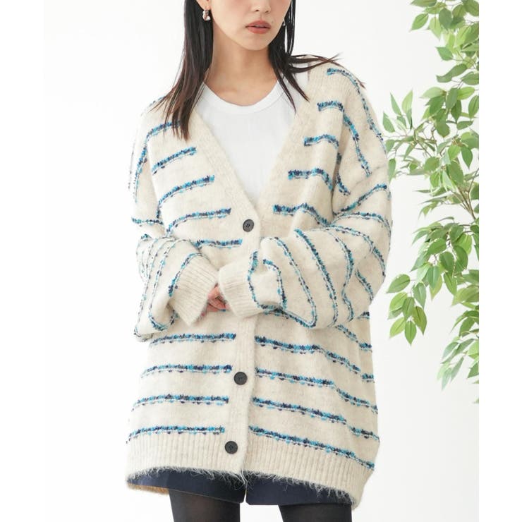 アイボリー | オーバーサイズボーダーニットカーディガン トップス ニット素材 | mili an deni