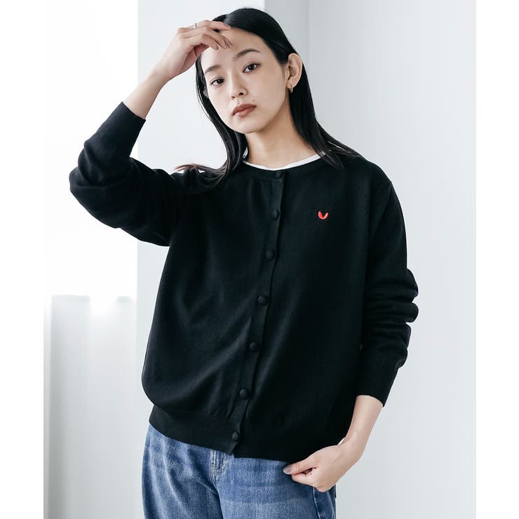 ブラック | ハート刺繍ニットカーディガン トップス ニット素材 | mili an deni