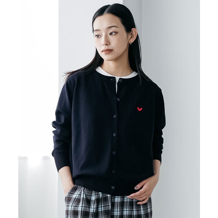 ネイビー | ハート刺繍ニットカーディガン トップス ニット素材 | mili an deni