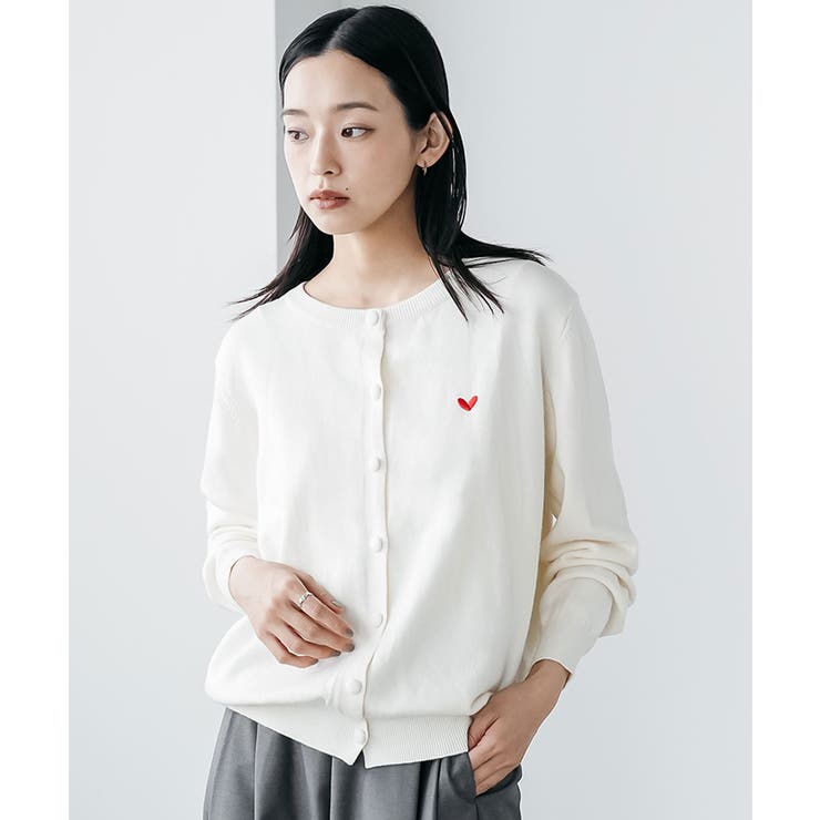 オフホワイト | ハート刺繍ニットカーディガン トップス ニット素材 | mili an deni
