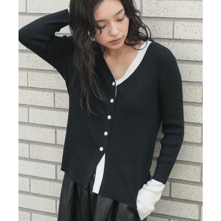 ブラック×オフホワイト | カーディガン レディース ニット | mili an deni