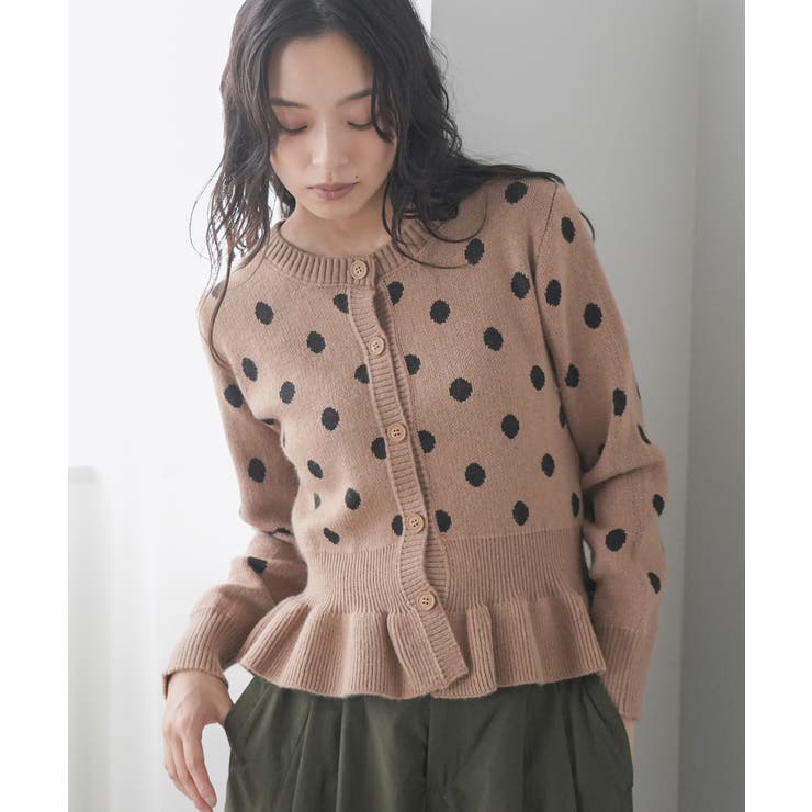 キャメル | ドットジャガードペプラムニットカーディガン レディース カーディガン | mili an deni