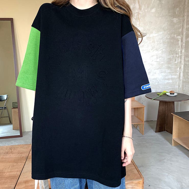 立体ロゴ ｔシャツ 配色チュニックロンT [品番：II000007105]｜Miniministore（ミニミニストア）のレディースファッション通販｜SHOPLIST（ショップリスト）