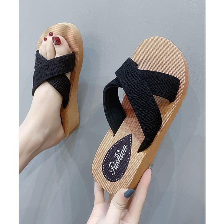 ブラック | 厚底サンダルジュート風クロスサンダル美脚 | SUNSHINE CLOSET