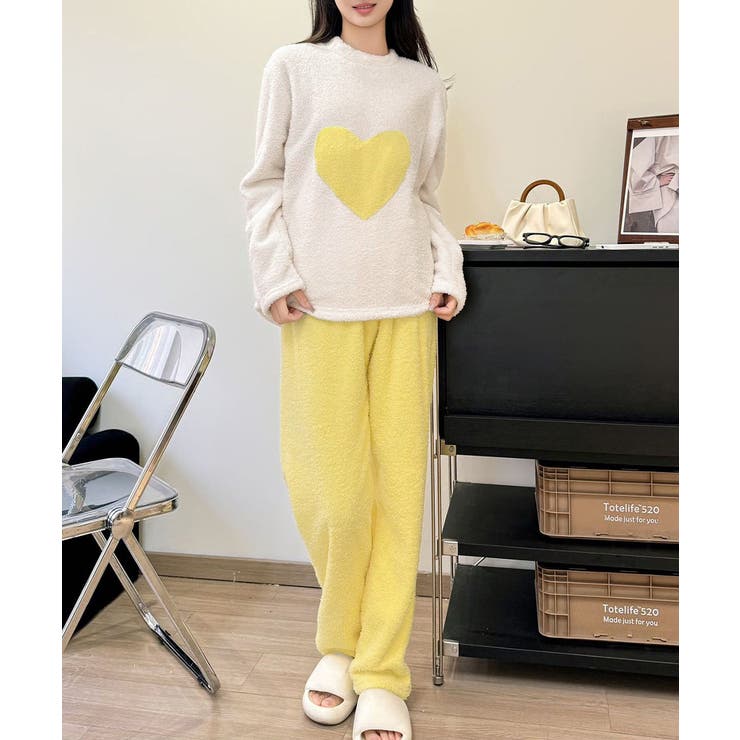 イエロー | ルームウェア上下セット フリースパジャマ | Miniministore