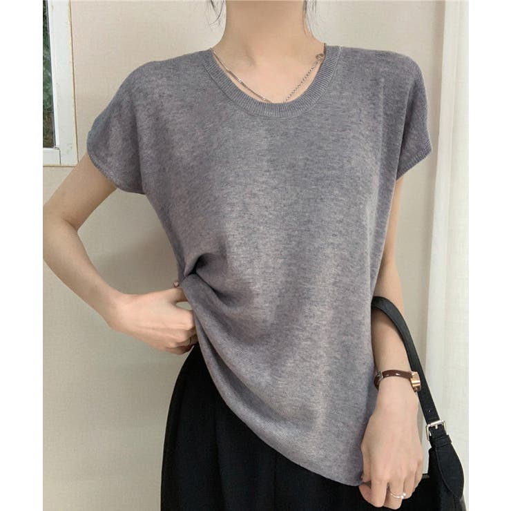 グレー | ニットTシャツ レディース 韓国風 夏服 | Miniministore