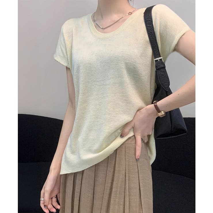 アイボリー | ニットTシャツ レディース 韓国風 夏服 | Miniministore