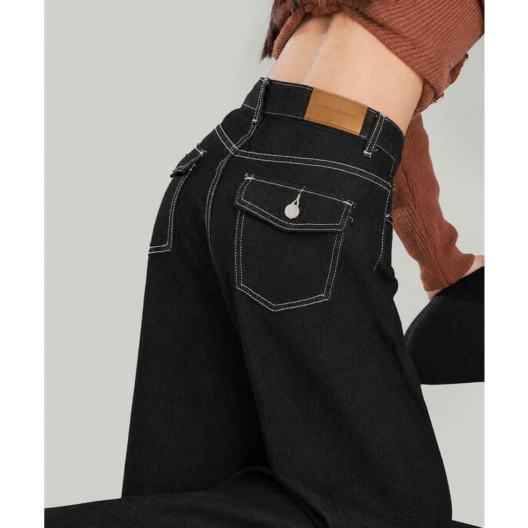 ブラック | ワイドデニムパンツ ハイウエストジーンズ | Miniministore