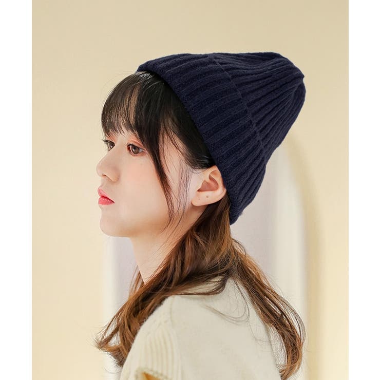 ネイビー | リブニット帽秋冬 シンプルニットビーニー | SUNSHINE CLOSET