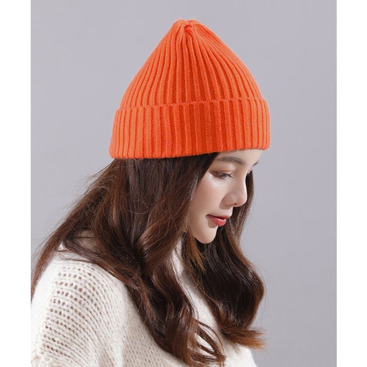 オレンジ | リブニット帽秋冬 シンプルニットビーニー | SUNSHINE CLOSET