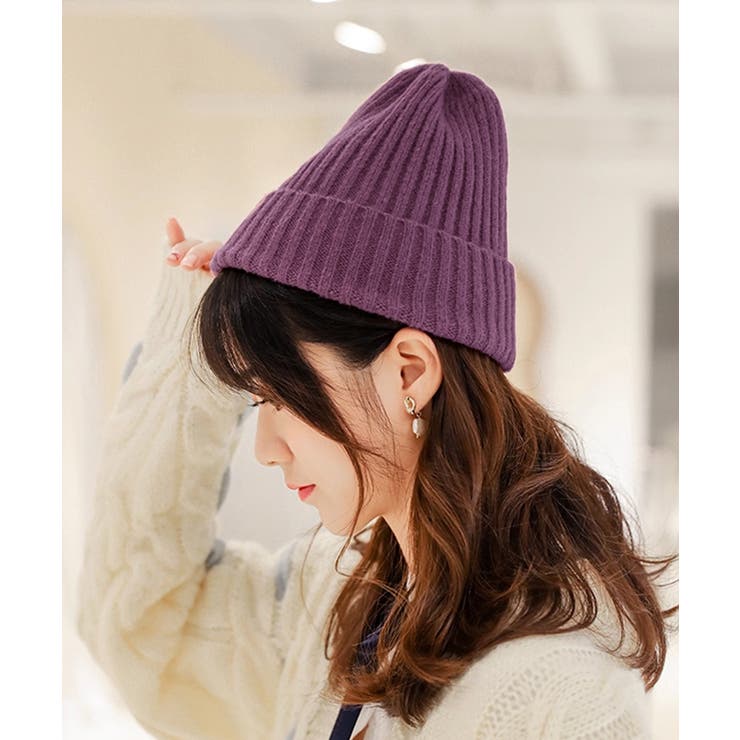 パープル | リブニット帽秋冬 シンプルニットビーニー | SUNSHINE CLOSET