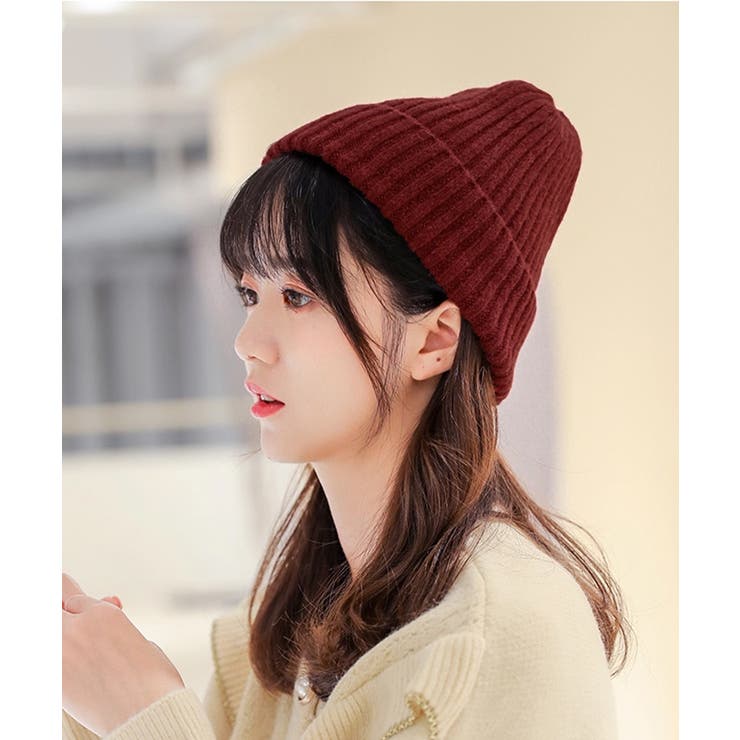 ワインレッド | リブニット帽秋冬 シンプルニットビーニー | SUNSHINE CLOSET