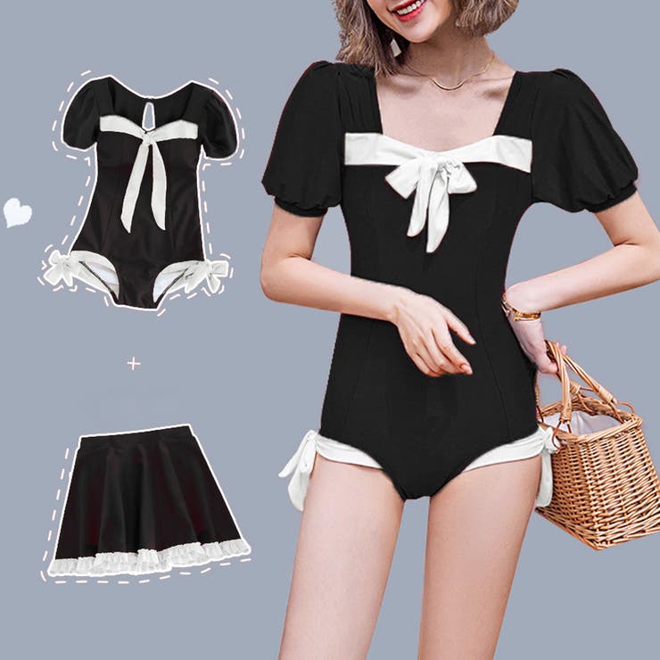 ブラック | 水着2点セット バックオープンワンピ水着 | Miniministore