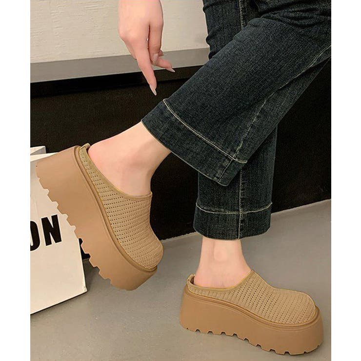 ライトブラウン | 厚底サボサンダル ニットメッシュミュール | Miniministore