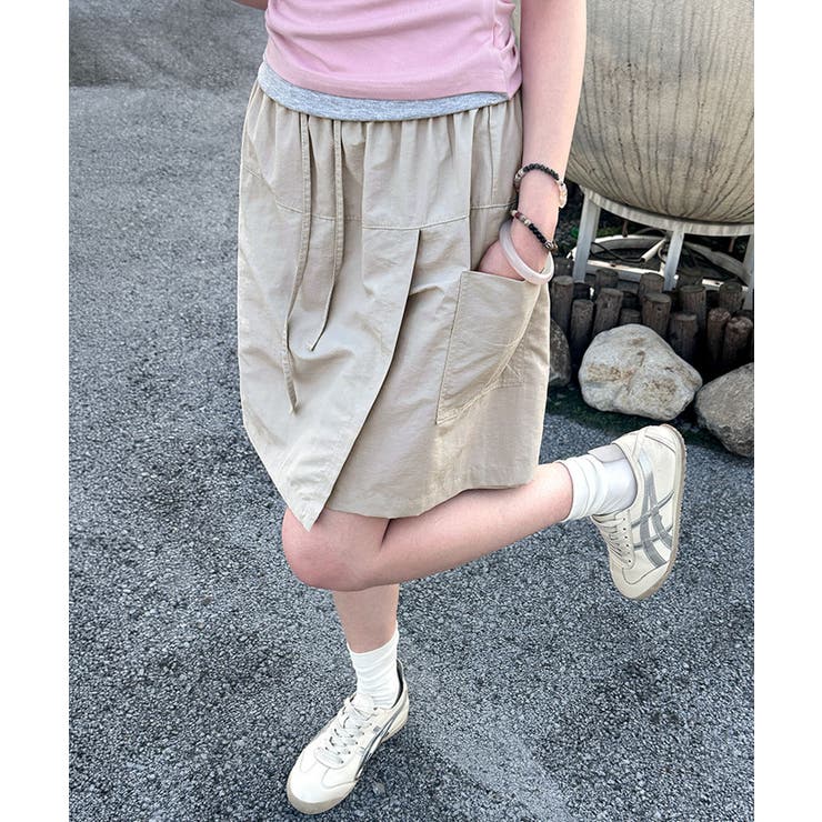 グレイッシュベージュ | スカート見えラップ風キュロットパンツ薄手 | Miniministore