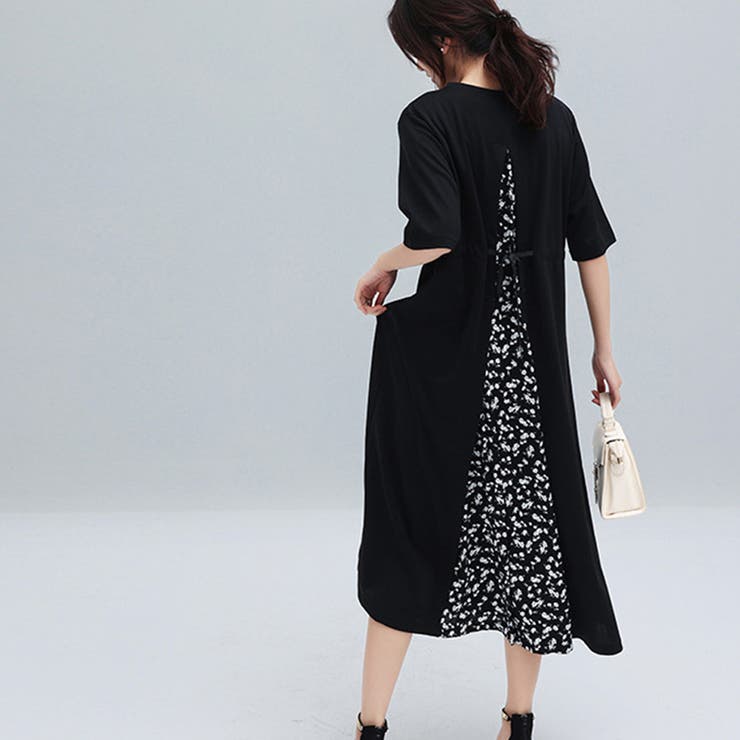 【おしゃれ】 バック切り替え ロングワンピース 上品[品番：II000008486 ワンピース